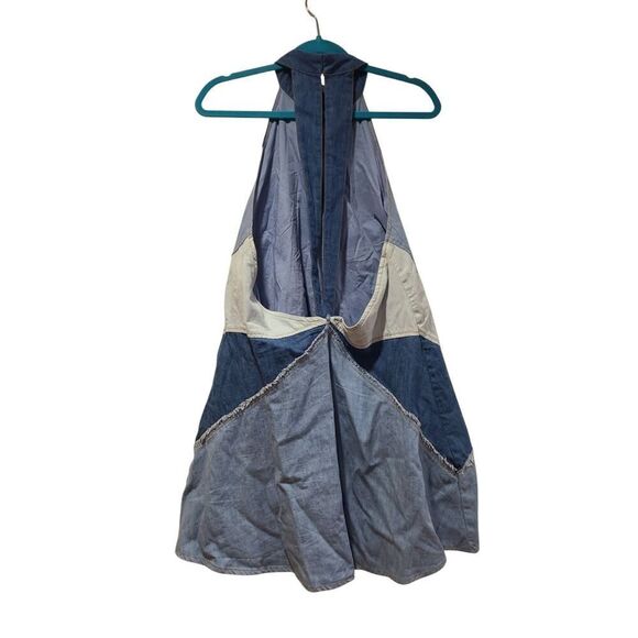 Free People Rising Sun Mini Denim Patched Halter Contrast Exposed Back | M EUC - Picture 5 of 12